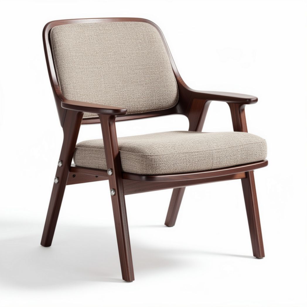 Chaise en bois avec assise rembourrée en tissu beige dimensions 60 x 70 x 80cm