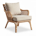 Fauteuil en rotin tressé avec coussin en tissu écru dimensions 70 x 80 x 85cm