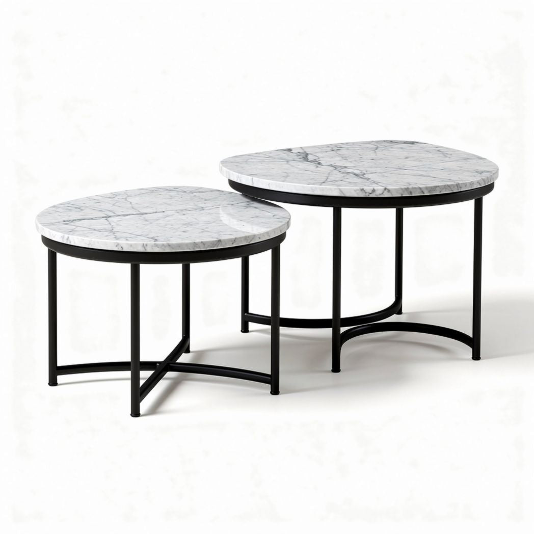 Tables basses en marbre et métal noir dimensions 60 x 40 x 45cm