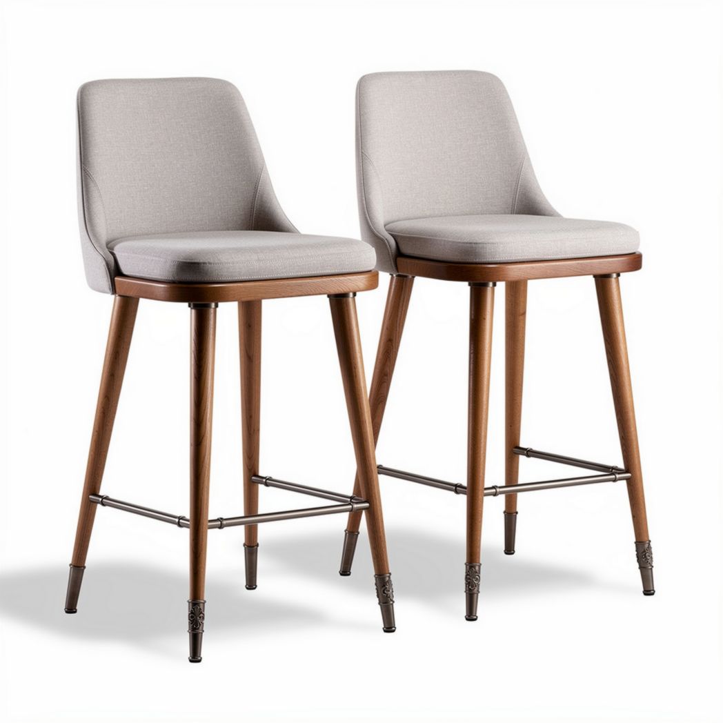 Tabouret de bar en tissu gris avec piètement en bois de 40 x 40 x 100cm