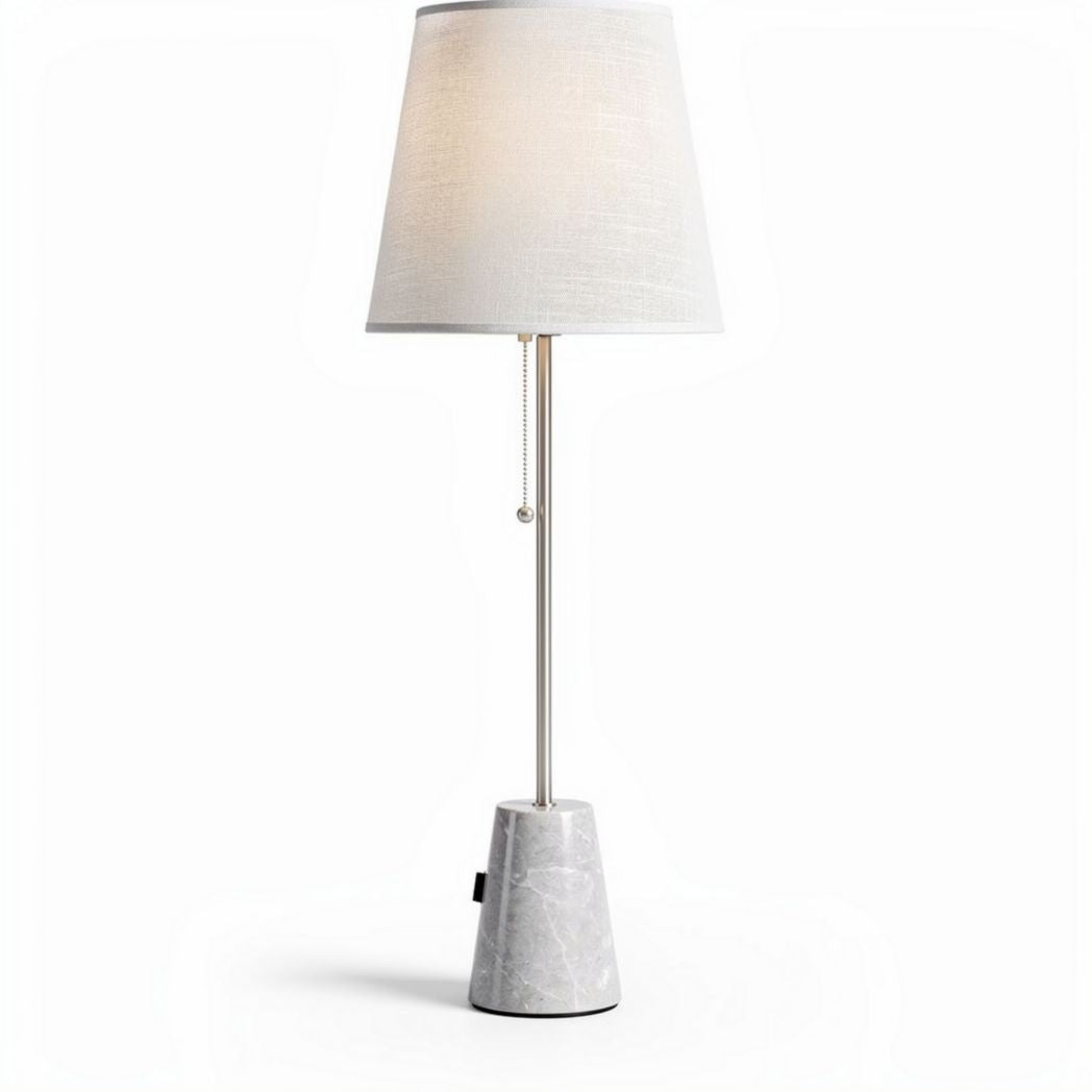Lampe de table en marbre gris avec abat-jour en tissu blanc 25 x 25 x 60cm