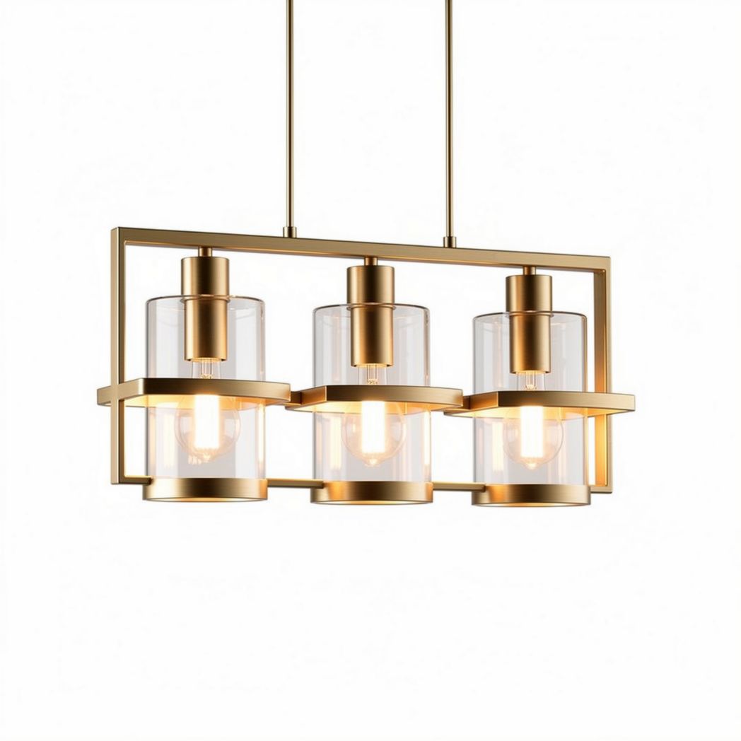 Suspension en métal doré avec trois lampes en verre transparent 60 x 30 x 25cm