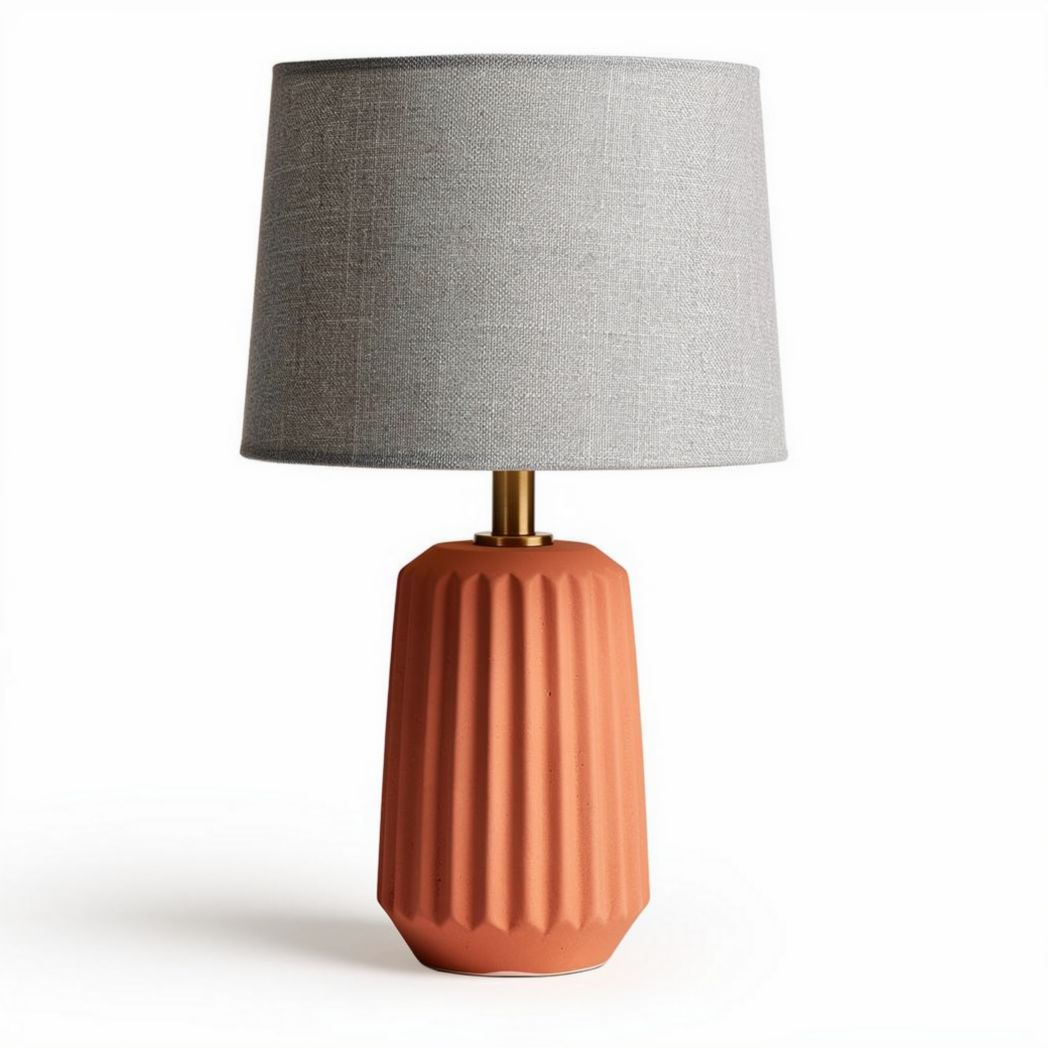 Lampe de table en céramique terracotta avec abat-jour en lin gris 30 x 30 x 50cm