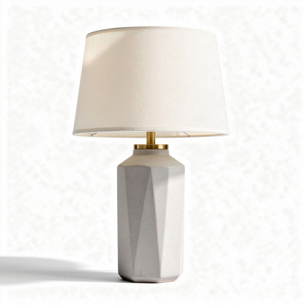 Lampe de table en béton gris avec abat-jour en coton blanc 20 x 20 x 45cm