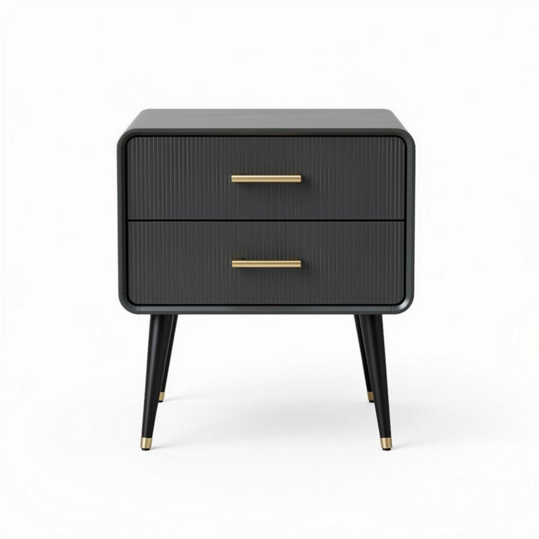 Table de chevet moderne en bois noir avec deux tiroirs et poignées dorées 50 x 40 x 40cm