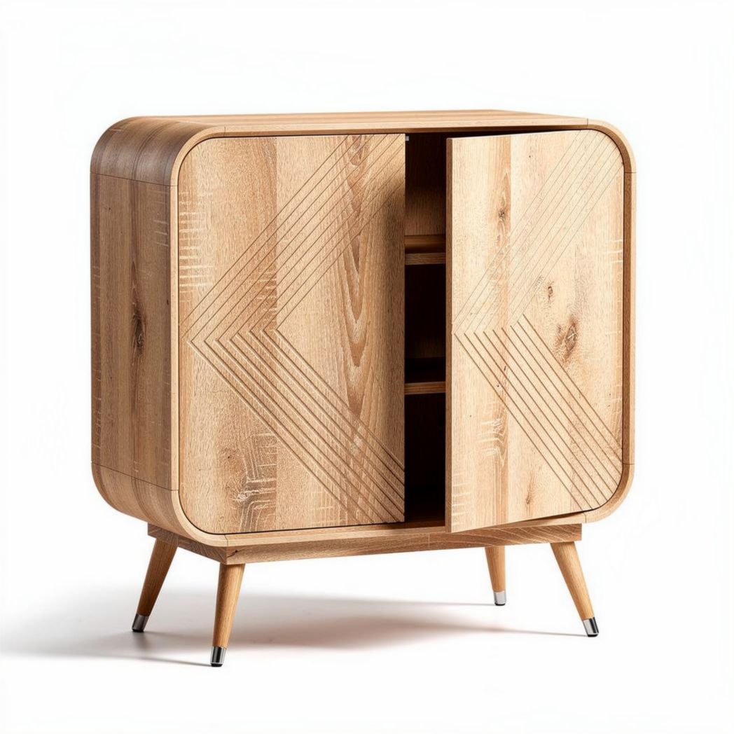Buffet en bois naturel de chêne 80 x 40 x 80 cm avec portes et étagères