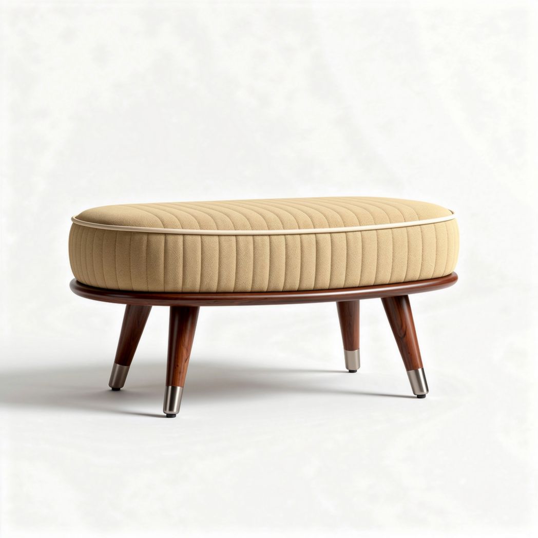 Pouf en tissu beige de 80 x 40 x 35 cm avec pieds en bois et métal