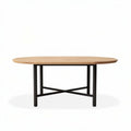 Table ovale en bois naturel avec pieds en métal noir 150 x 90 x 75cm