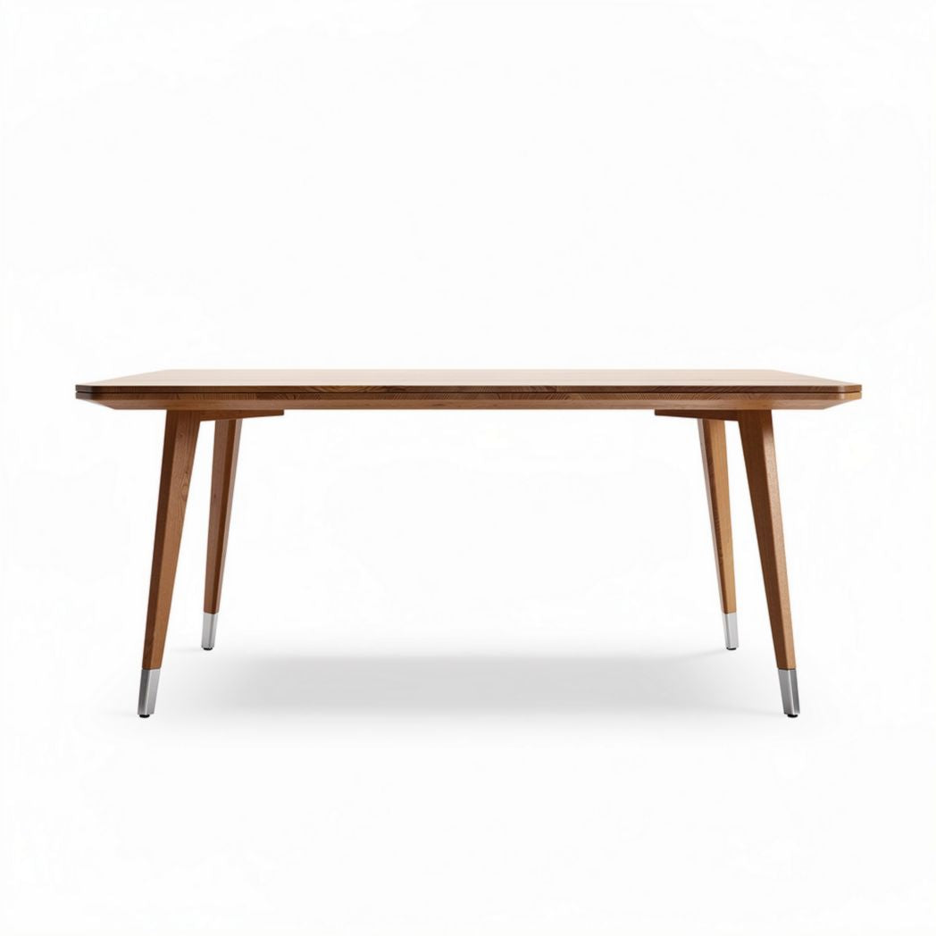 Table en bois de chêne 140 x 70 x 75cm avec pieds en métal argenté