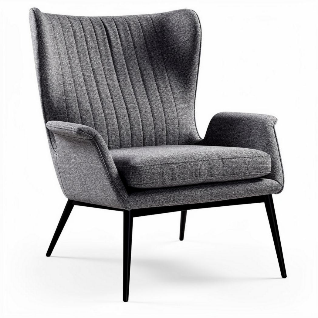 Fauteuil en tissu gris avec structure en métal noir dimensions 80 x 75 x 90cm